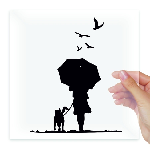Наклейка Девушка с зонтиком и собачкой