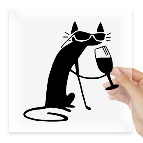 Наклейка Cat in Sunglasses Drinking Wine