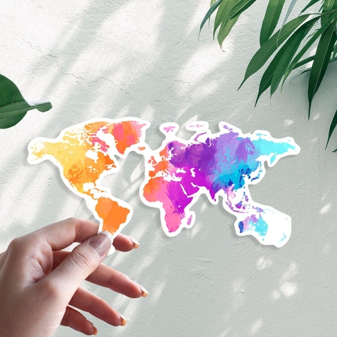 Наклейка Карта мира глобус разноцветная