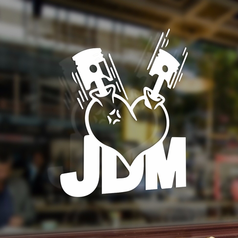 Наклейка JDM + Сердце с поршнями